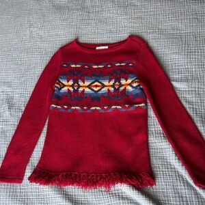 Jones New York Red Sweater with Multicolor Pattern